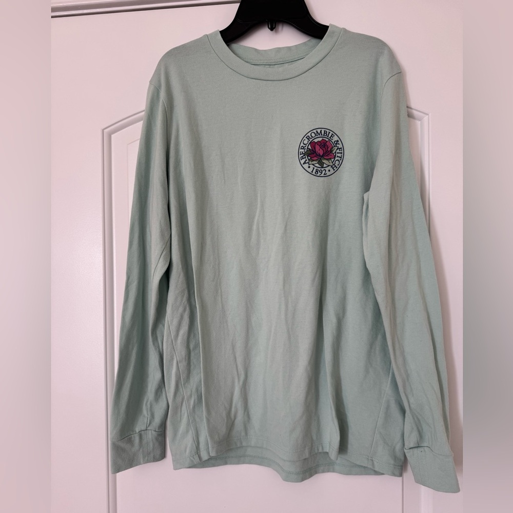Abercrombie & Fitch Mint Green Long Sleeve Tee with Rose Logo